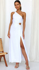 White One Shoulder Cutout Midi Dress