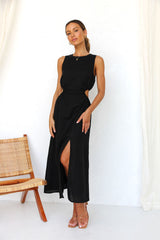 Black Cutout Waist Midi Dress