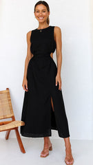 Black Cutout Waist Midi Dress
