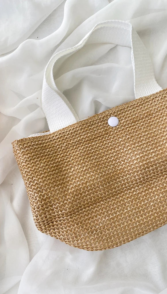 Contrast White Handles Woven Bag