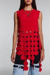 Inaya Circle Cutout Fringe Top In Red