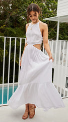 White Cutout Waist Midi Dress