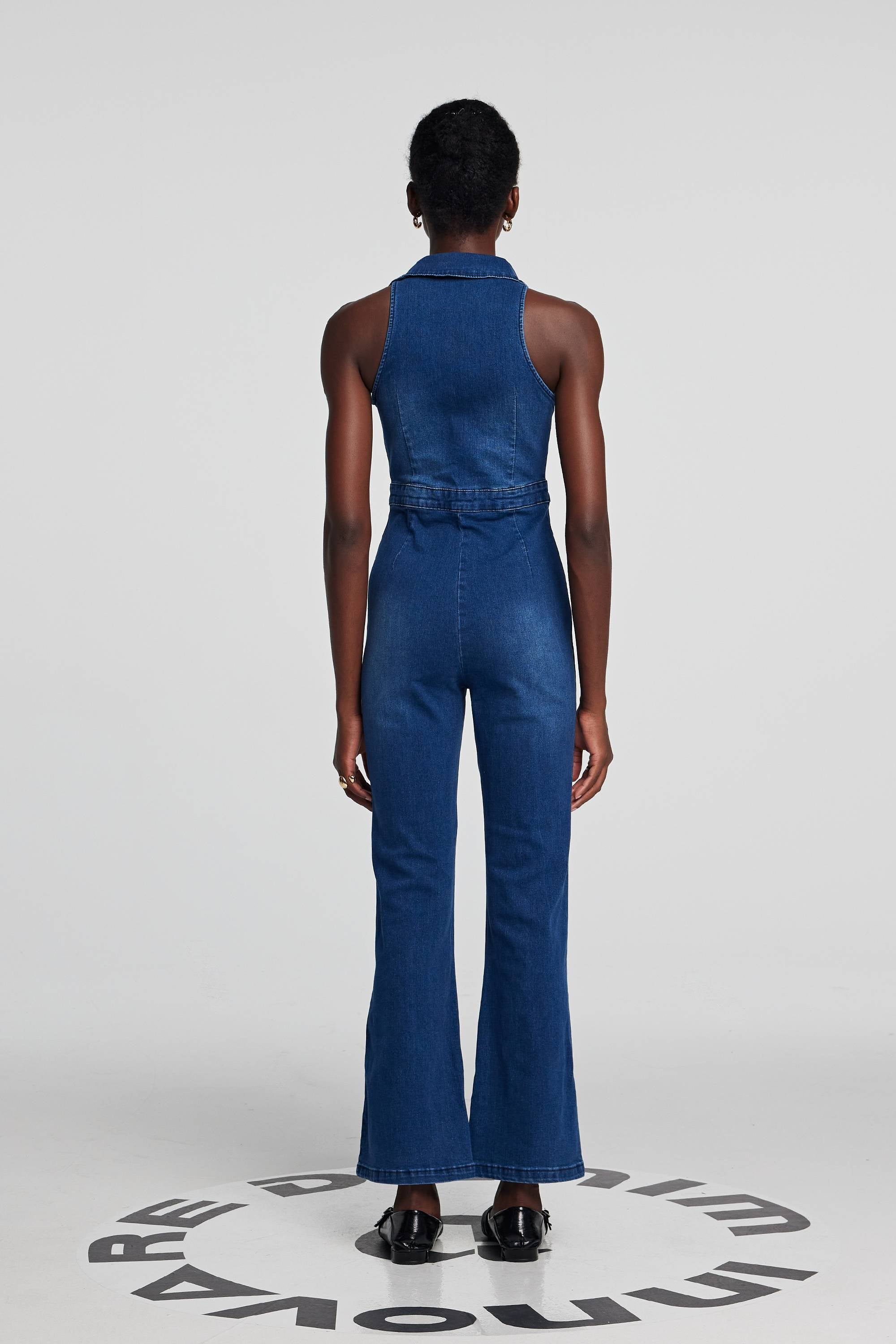 Jessie Folded Collar Denim Jumpsuit