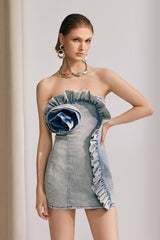 Kate Flower Ruffle Denim Mini Dress