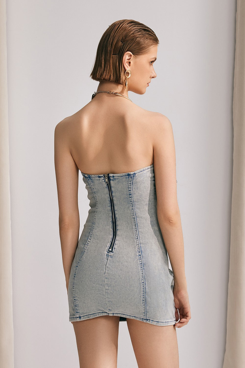Kate Flower Ruffle Denim Mini Dress
