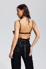 Kira Flower Cutout Sleeveless Top In Black
