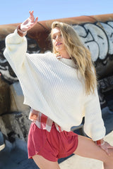White Ribbed Knit Sweater