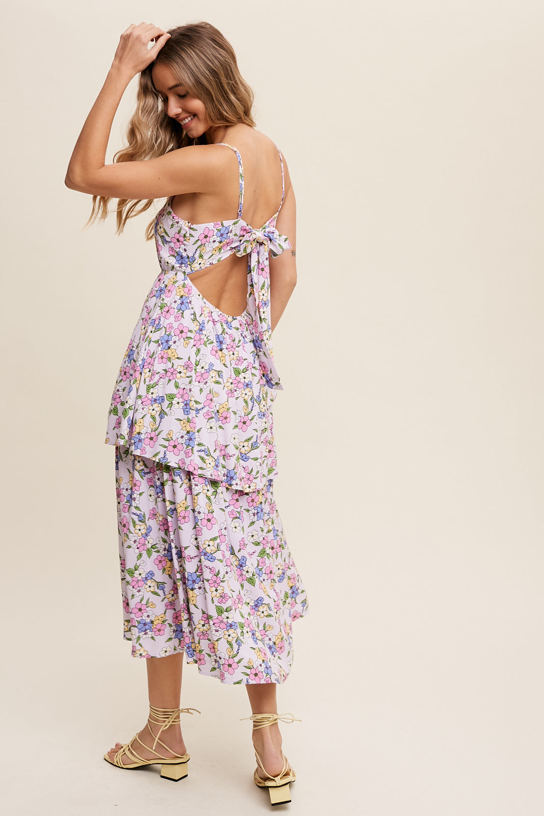 Floral Tiered Open Back Midi Dress