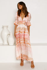 Pink Dip Dye Print Maxi Dress