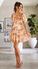 Orange Floral Mini Dress