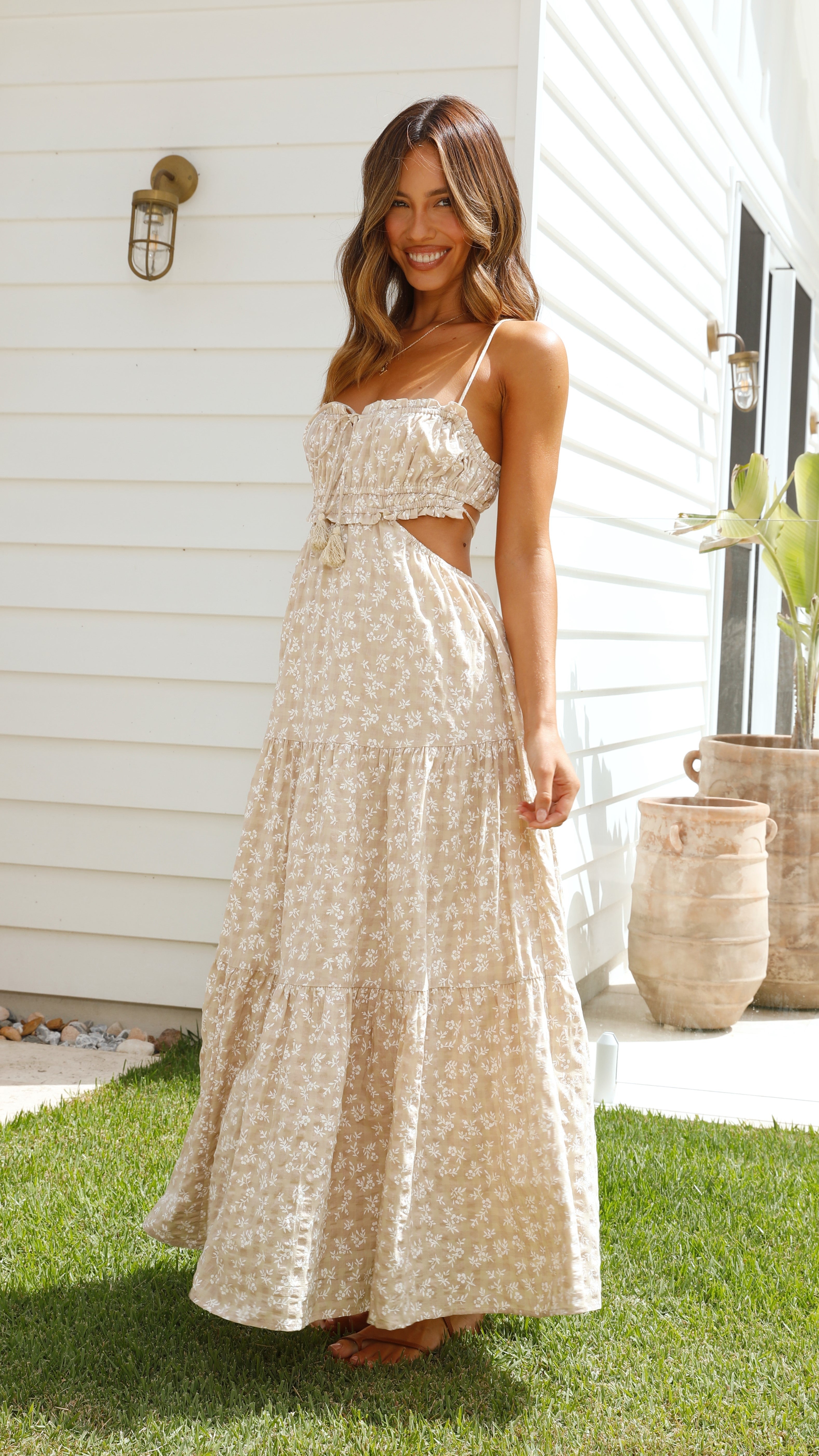 Vella Midi Dress - Beige Floral