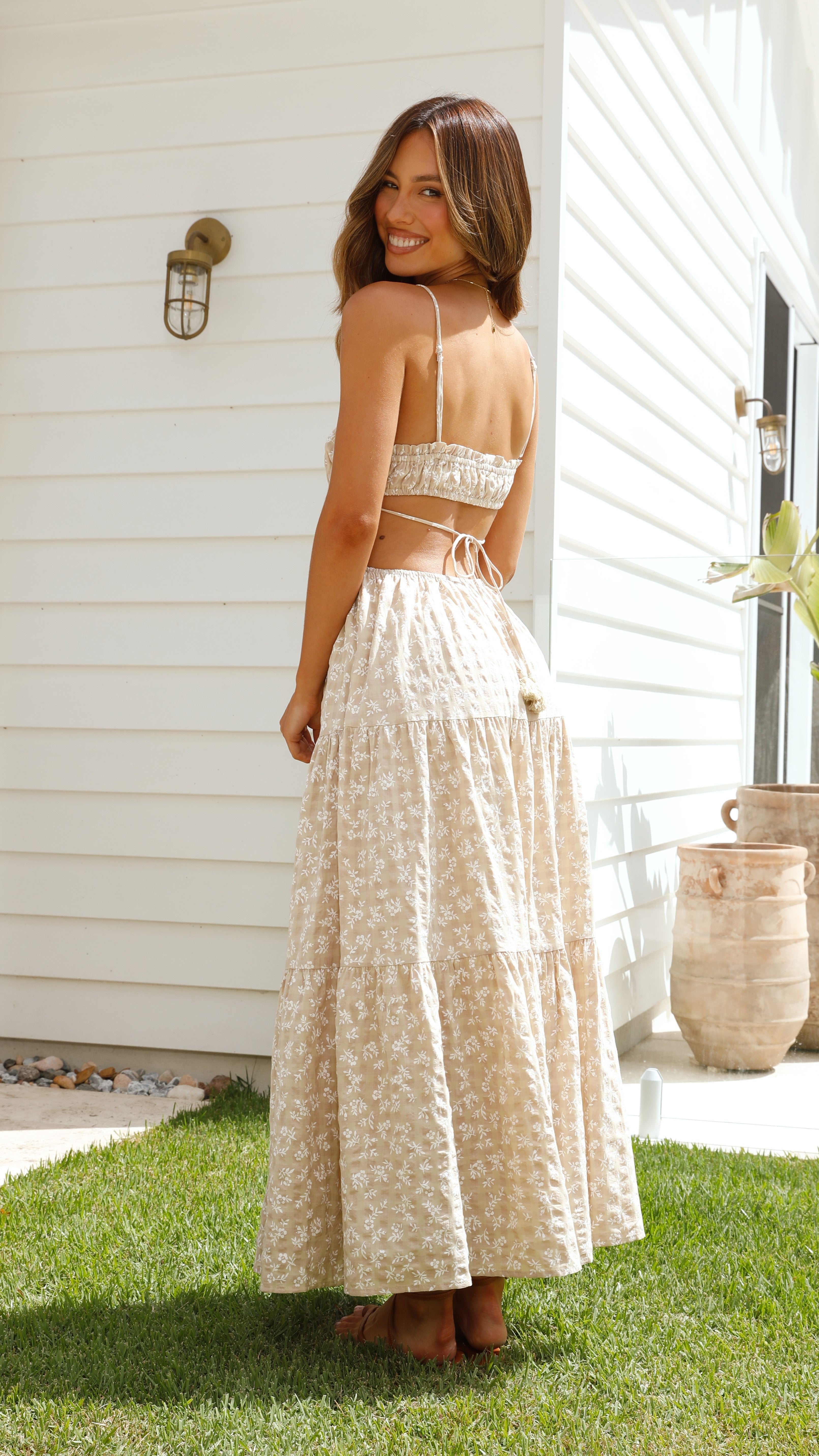 Vella Midi Dress - Beige Floral