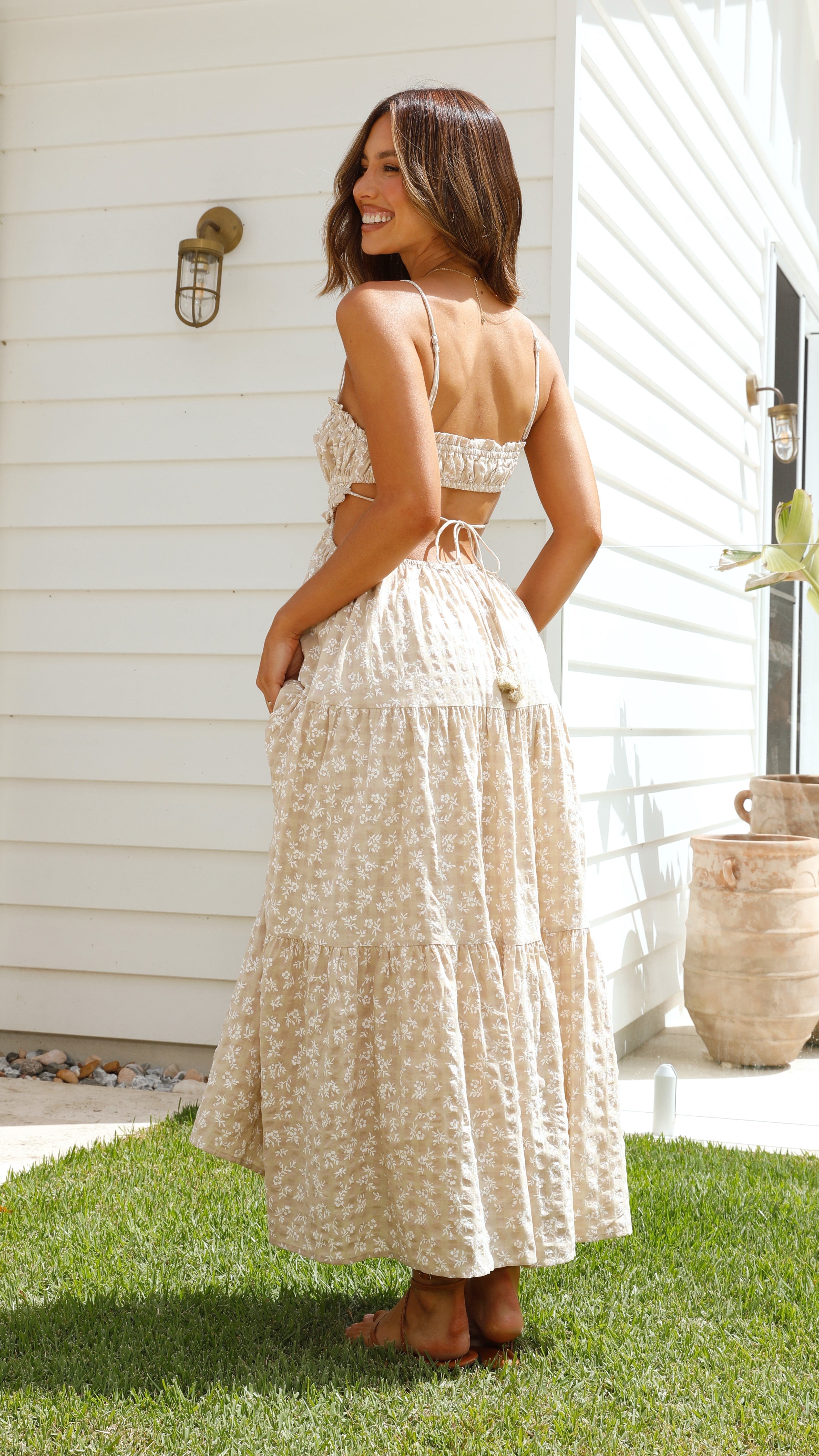 Vella Midi Dress - Beige Floral