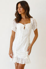 White Crochet Tie Trim Mini Dress