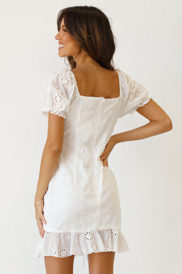 White Crochet Tie Trim Mini Dress