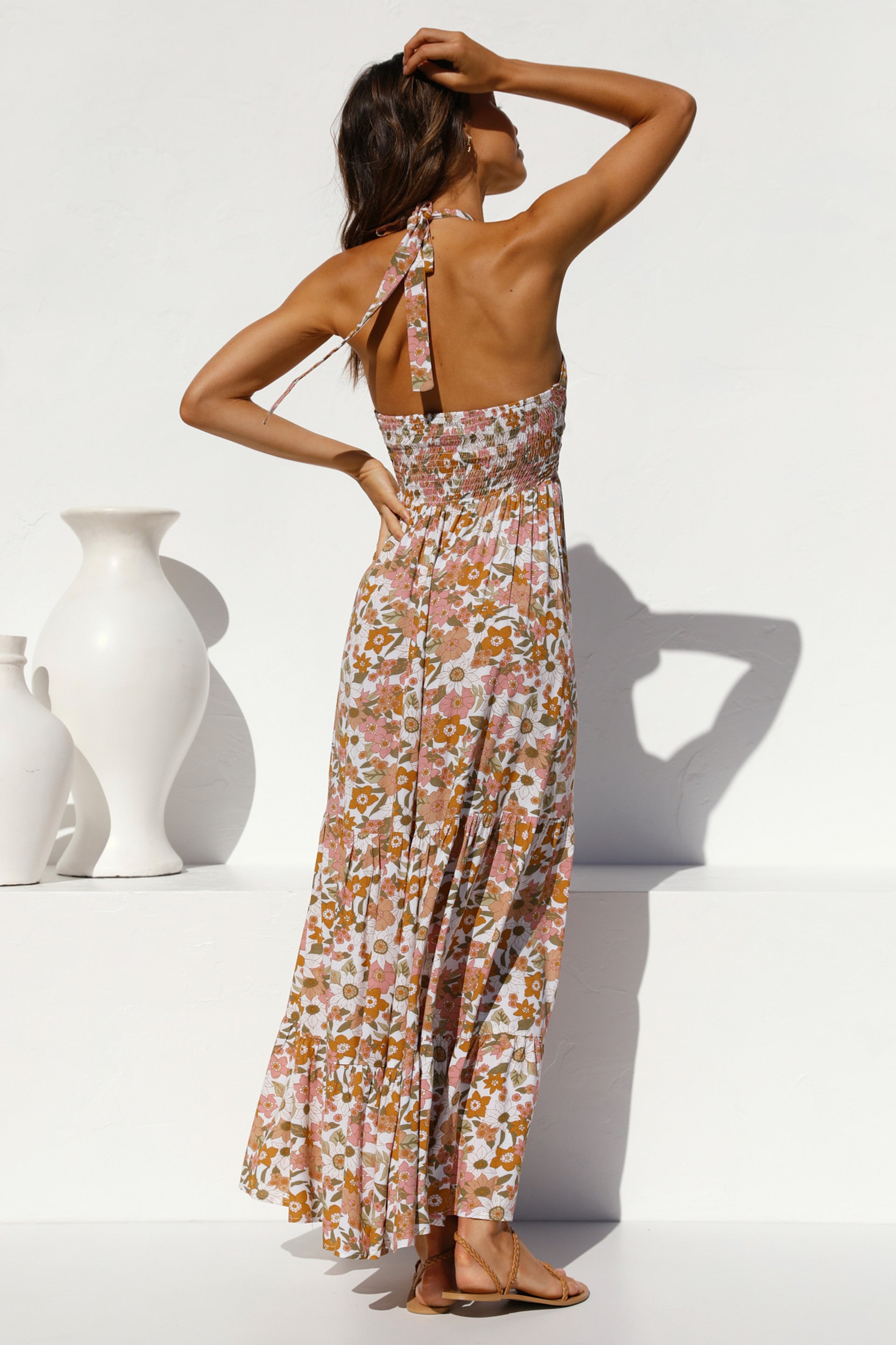Floral Crossover Halter Midi Dress