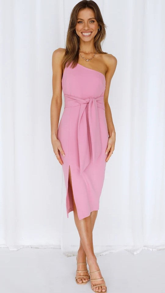 Blush Waist Tie Bodycon Midi Dress