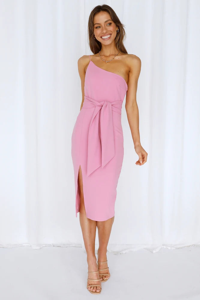 Blush Waist Tie Bodycon Midi Dress