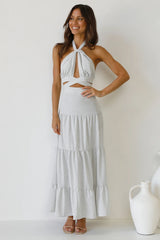 White Plaid Halter Midi Dress