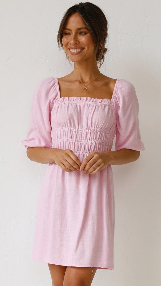Blush Pink Elasticized Edge Mini Dress