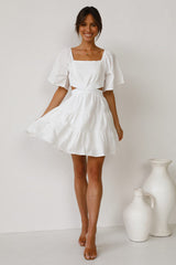 White Cutout Waist Mini Dress