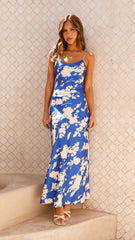 Laucala Slip Dress - Blue / Beige Floral