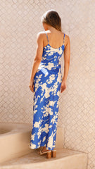 Laucala Slip Dress - Blue / Beige Floral