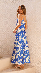 Laucala Slip Dress - Blue / Beige Floral