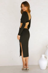 Black Knit Sleeveless Midi Dress