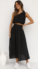 Schwarzes One-Shoulder-Top und Rock-Sets