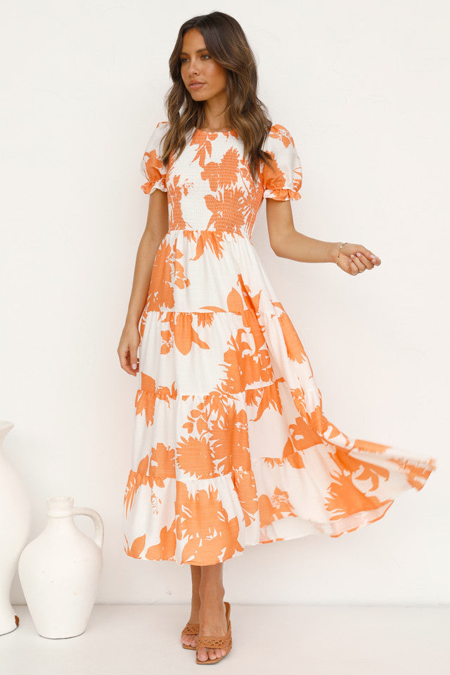 Maple Leaves Print Midi Dress