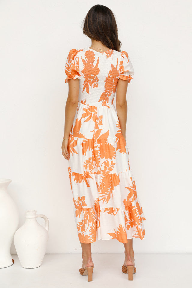 Maple Leaves Print Midi Dress