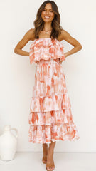 Orange Floral Bandeau Midi Dress