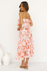 Orange Floral Bandeau Midi Dress