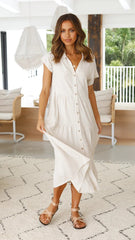 Beige Button Down Midi Dress