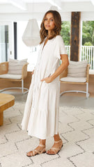 Beige Button Down Midi Dress