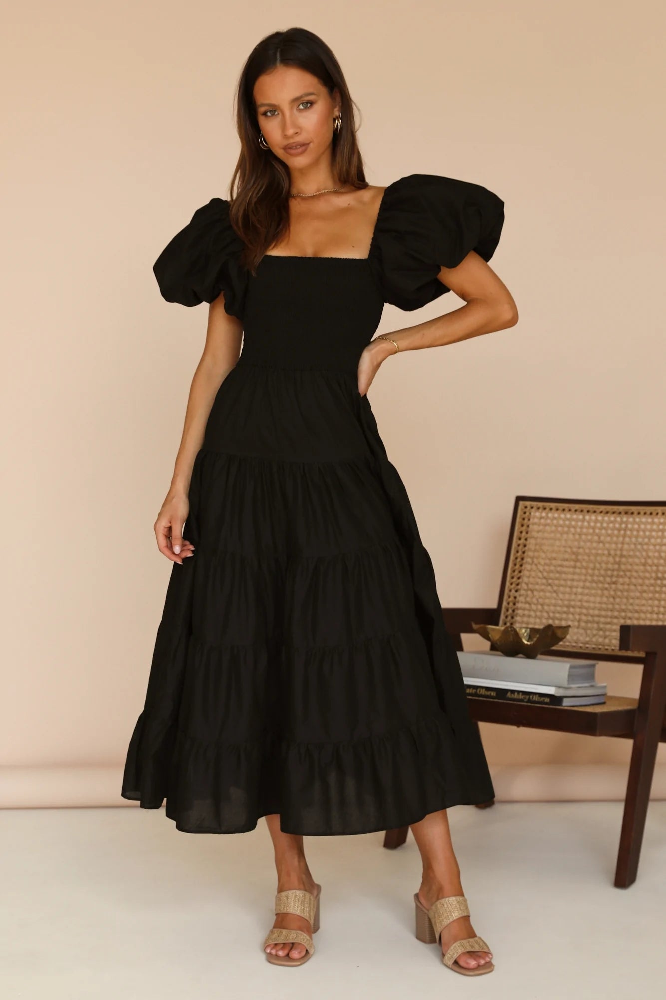 Black Tiered Midi Dress