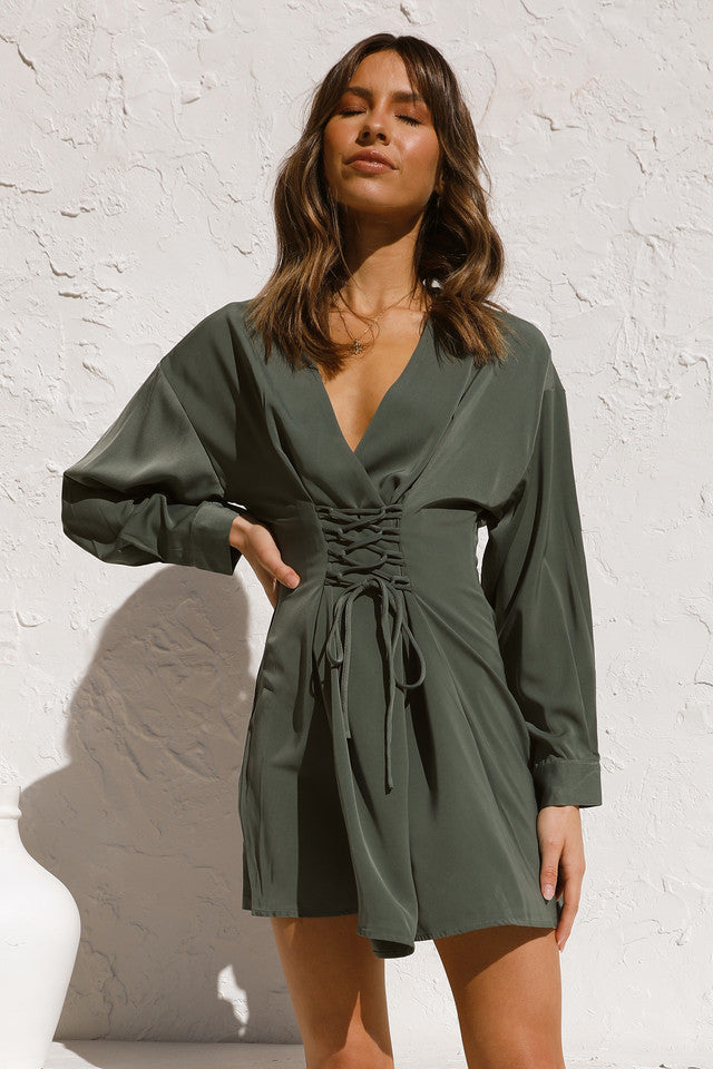 Deep Green Long Sleeves Mini Dress