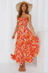 Orange Floral Crop Top and Skirt Sets