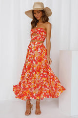 Orange Floral Crop Top and Skirt Sets