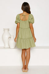 Olive Green Babydoll Mini Dress