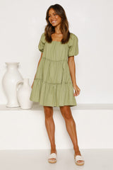 Olive Green Babydoll Mini Dress