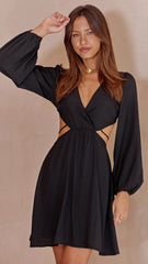Black Cutout Waist Mini Dress