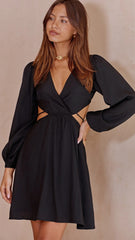 Black Cutout Waist Mini Dress