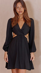 Black Cutout Waist Mini Dress