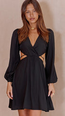 Black Cutout Long Sleeves Mini Dress