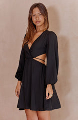 Black Cutout Waist Mini Dress