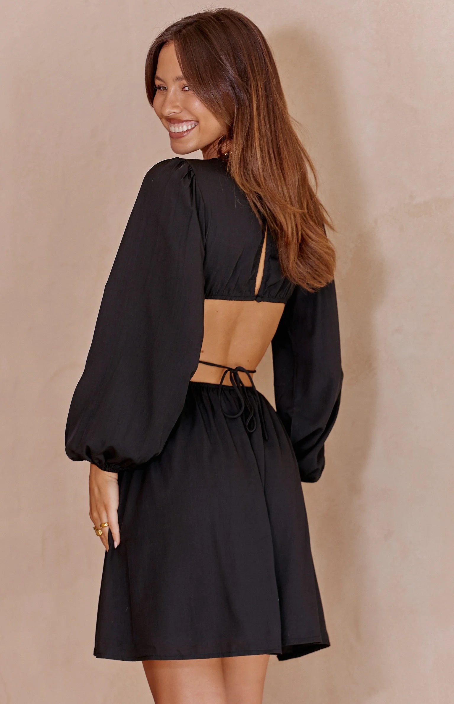 Black Cutout Waist Mini Dress