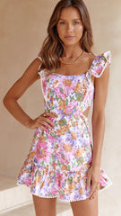 Pink Floral Back Tie Mini Dress