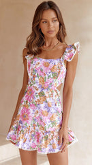 Pink Floral Back Tie Mini Dress